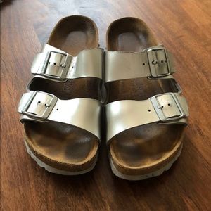 Silver Birkenstock’s, Size 38/US 8